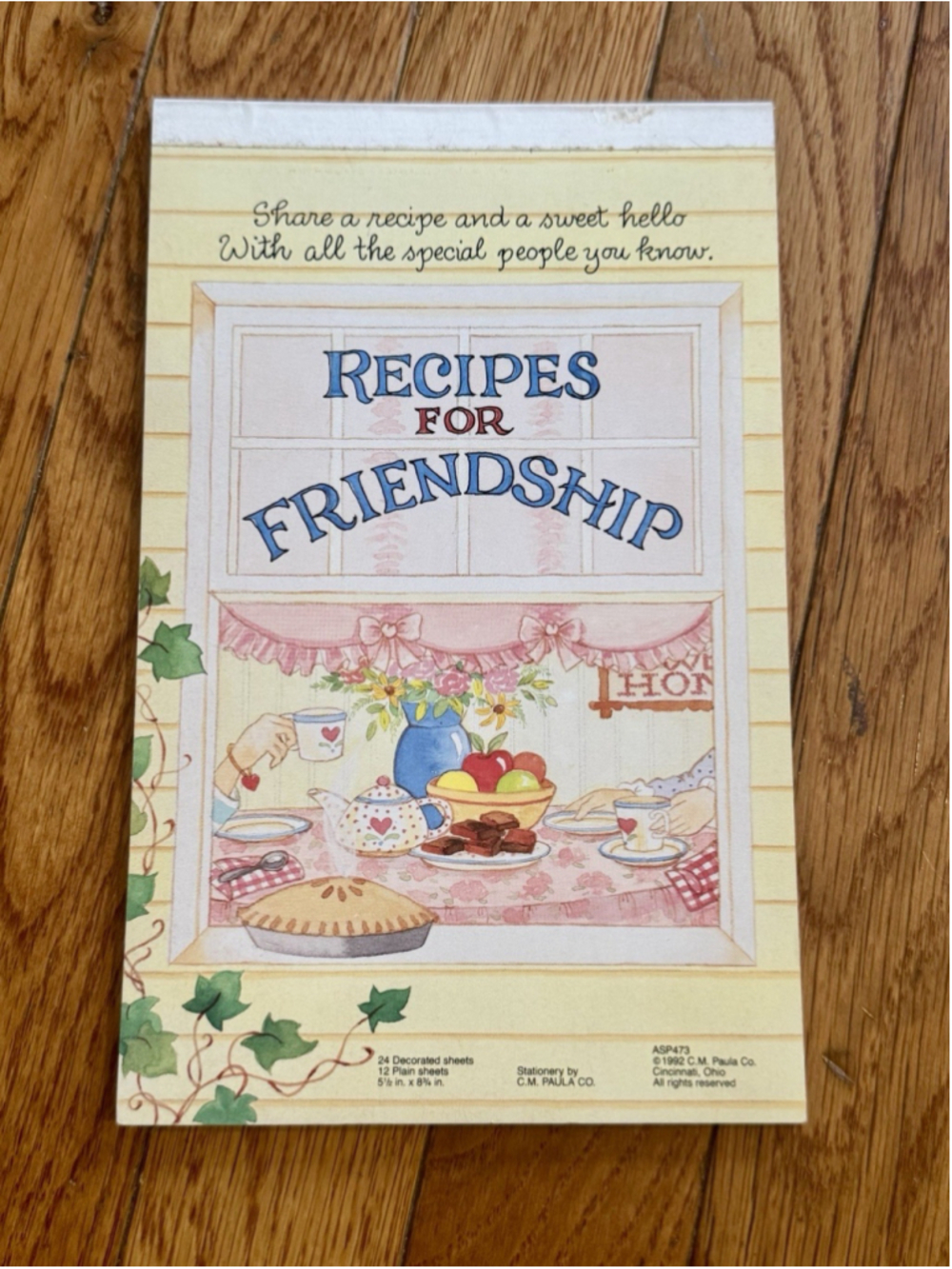 Vtg 1992 C.M. Paula Recipe For Friendship Stationary Writing Pad Notepad NOS NEW